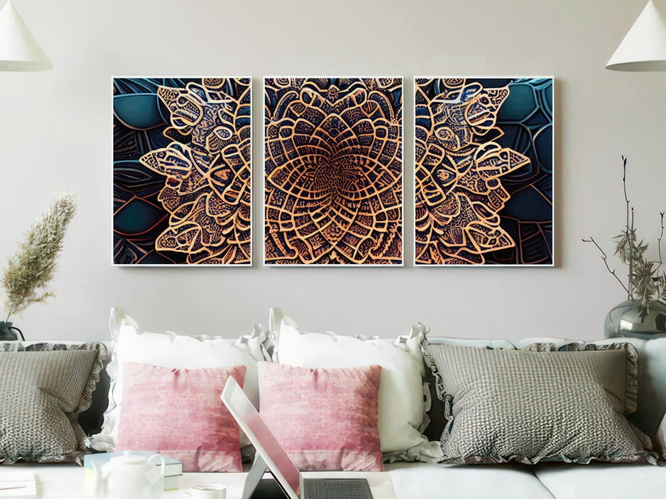 Set Of 3 Copper Navy Mandala Carved Calligraphic Triptych Ancient ...