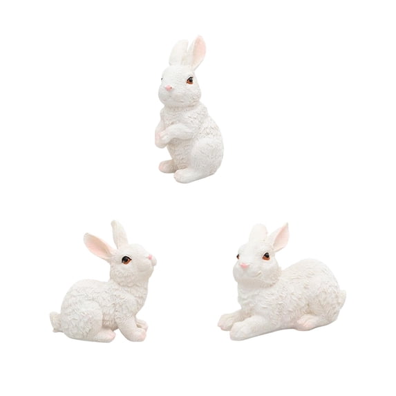 Set Of 3 Cute Easter Bunny Resin Figurines For Tabletop Decoration Spring Idyllic Outdoor Simulation Rabbit Decor For Home Party Favor 3Pc