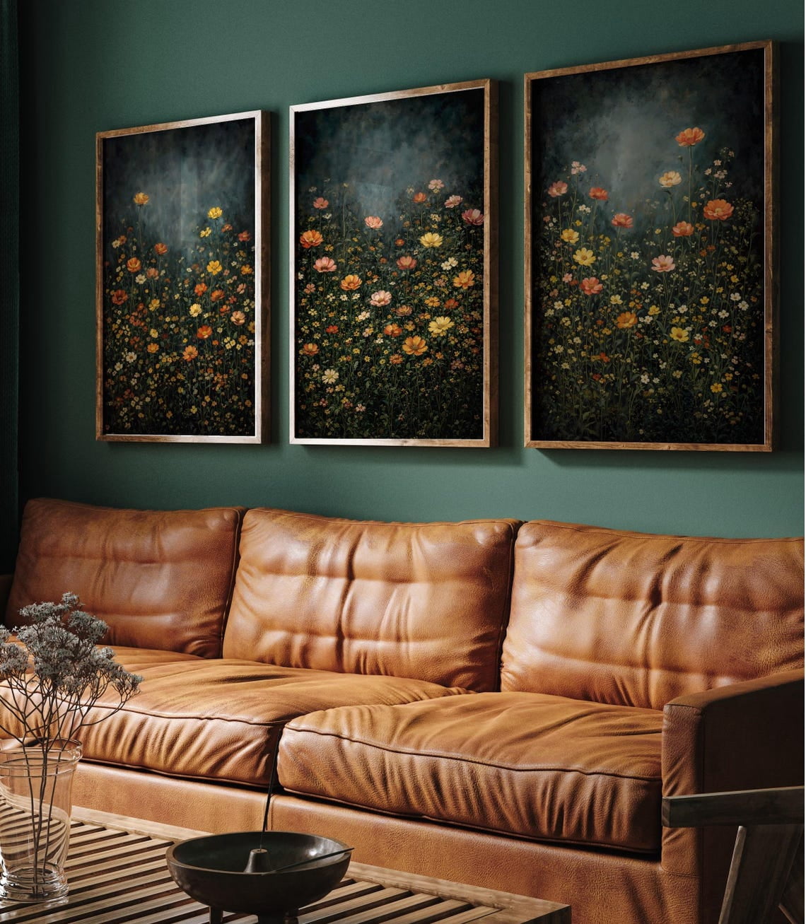 Set Of 3 Dark Moody Wildflowers Wall Art Prints, Floral Field ...