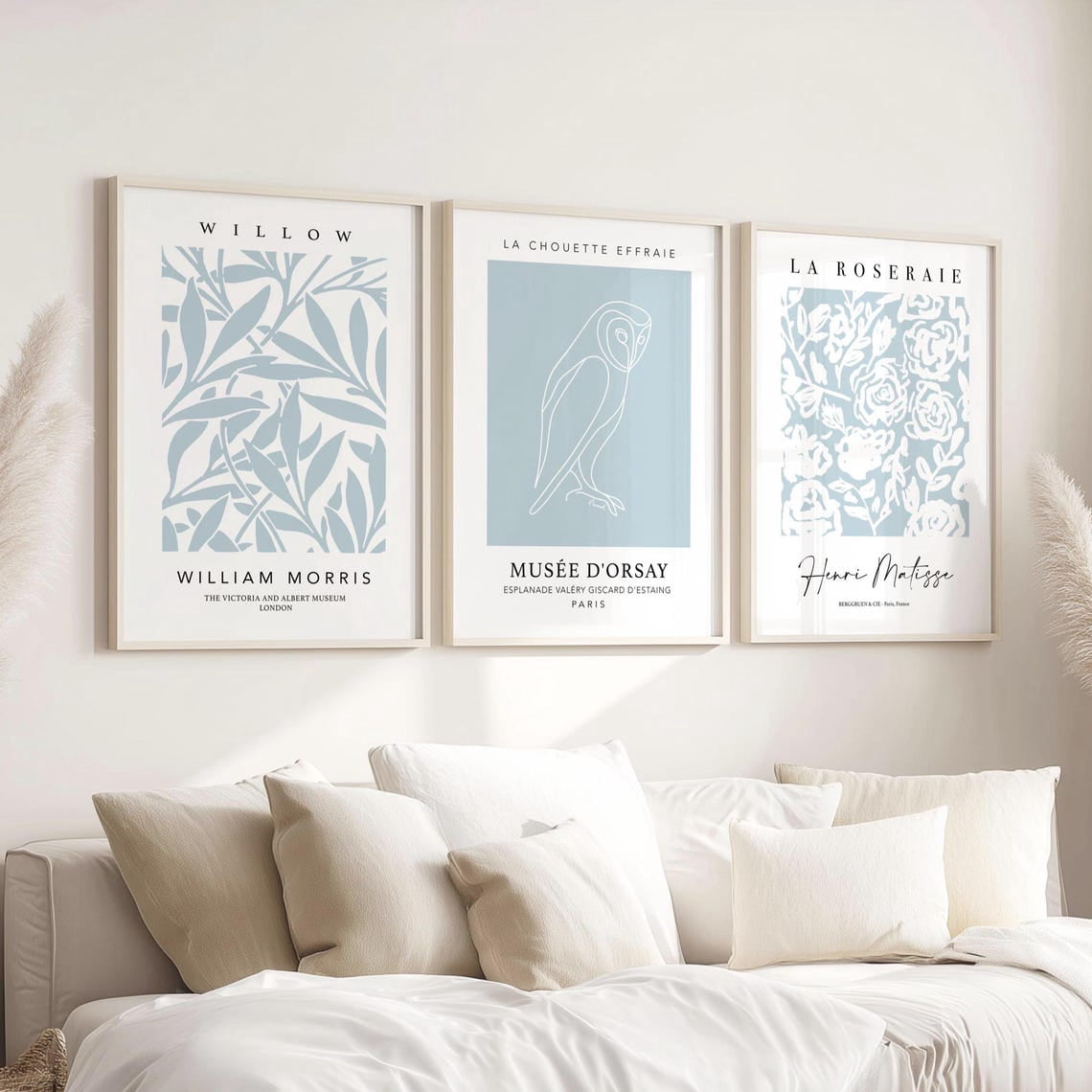 Set Of 3 Duck Egg Blue And White Mid Century Modern Wall Art Prints ...