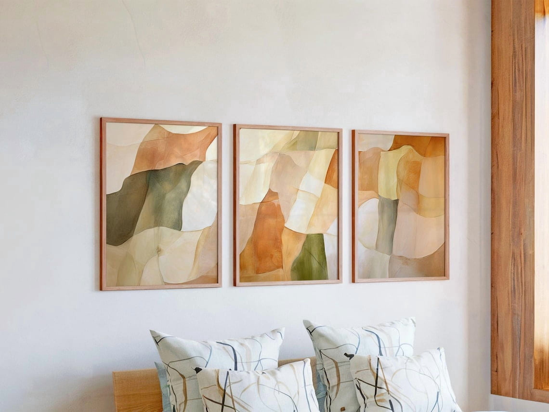 Set Of 3 Faux Look Painterly Boho Triptych Warm Neutral Abstract Earth ...