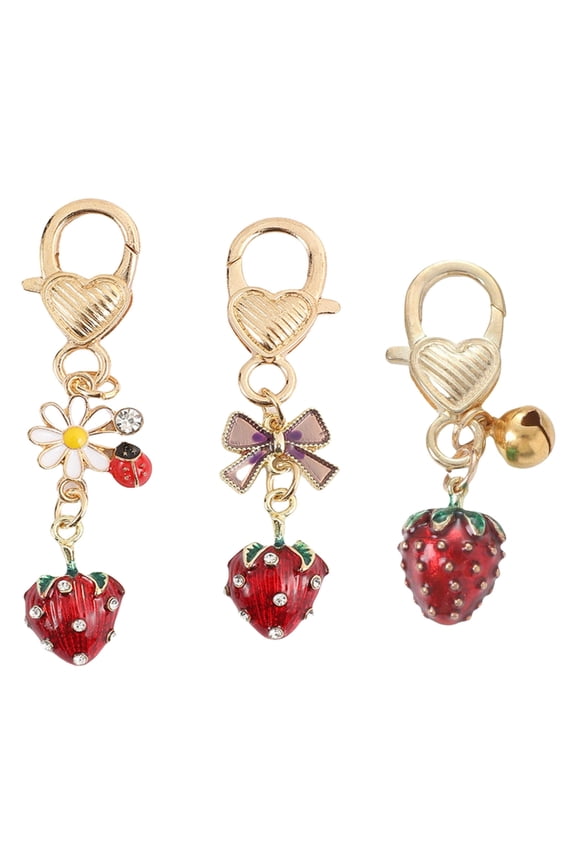 Set Of 3 Faux Strawberry Pendant Keychains Accessory Lightweight Holder Women's Fashion Bag Accessories