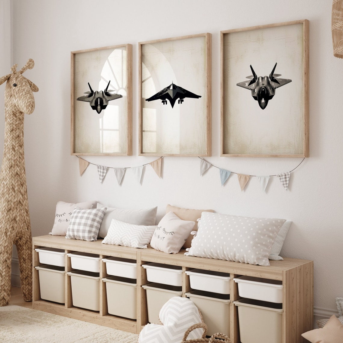 Set Of 3 Fighter Jet Vintage Airplane Nursery Wall Art Prints, Nursery ...