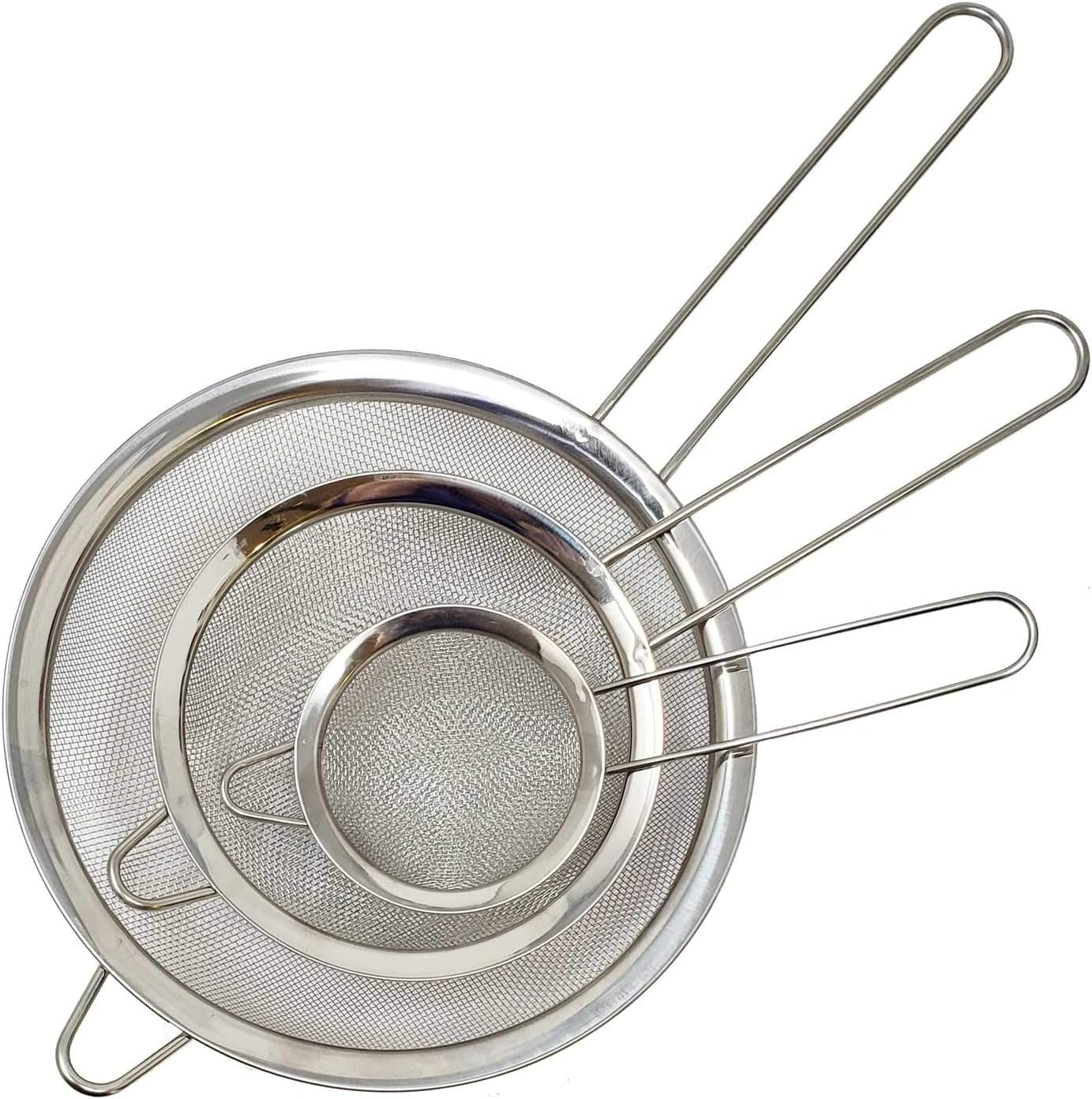 Set Of 3 Fine Mesh Strainers, 100 Stainless Steel, Large, Medium