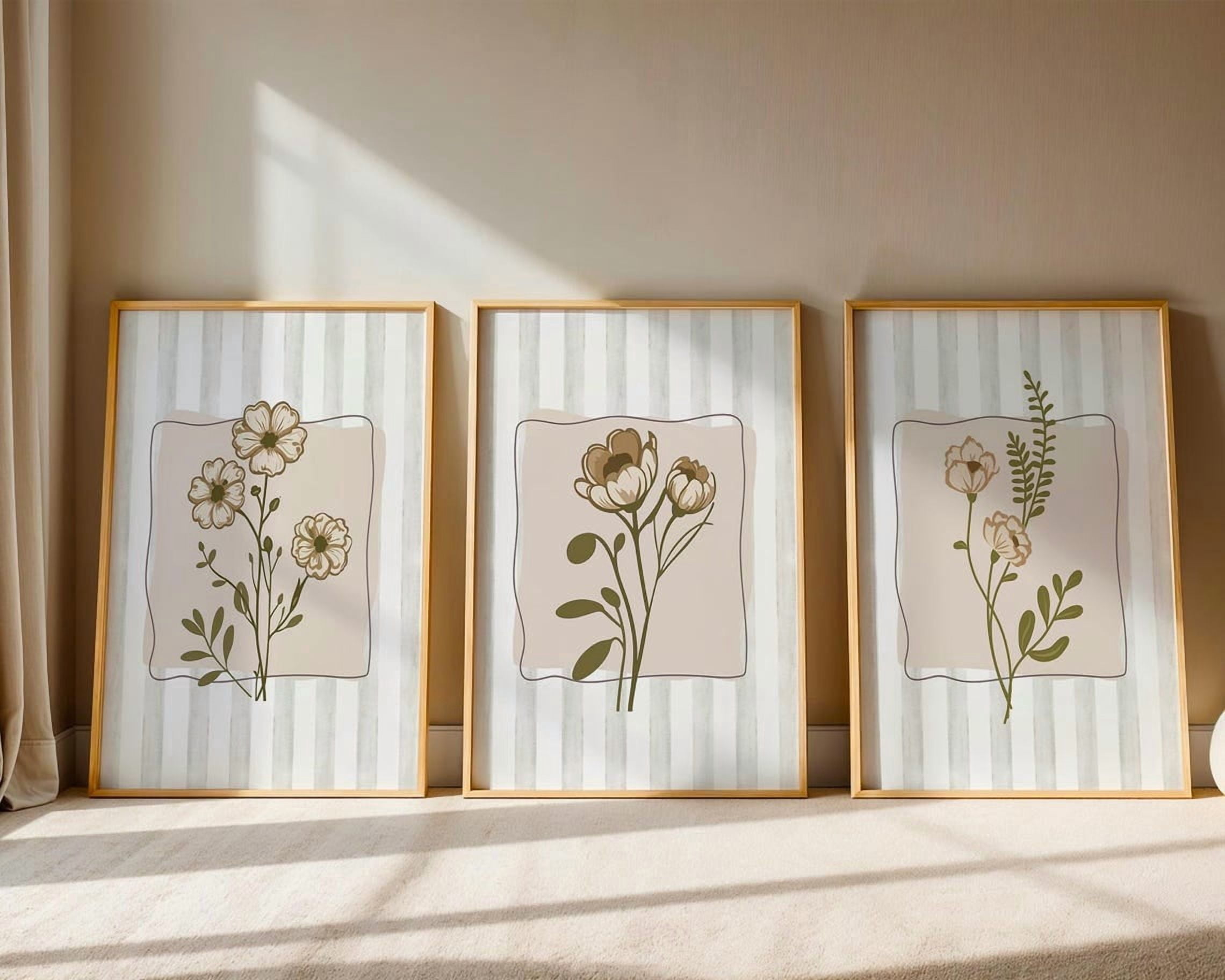 Set Of 3 Floral Botanical Wildflowers Cottage Boho Wall Art Prints ...