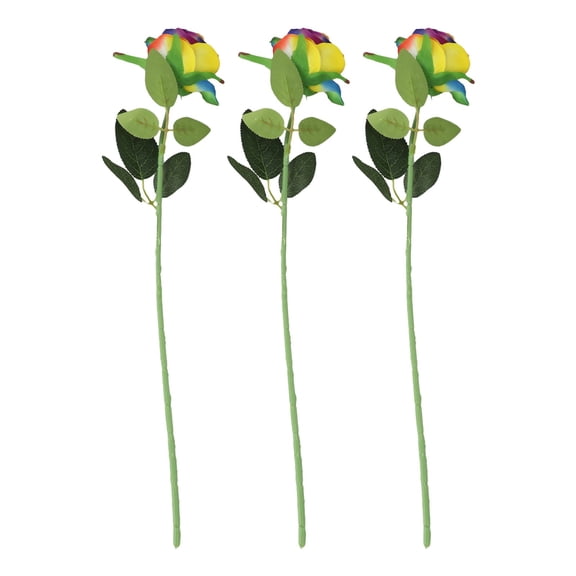 Set Of 3 For Rainbow Fake Roses For Event Decoration With Silk Material