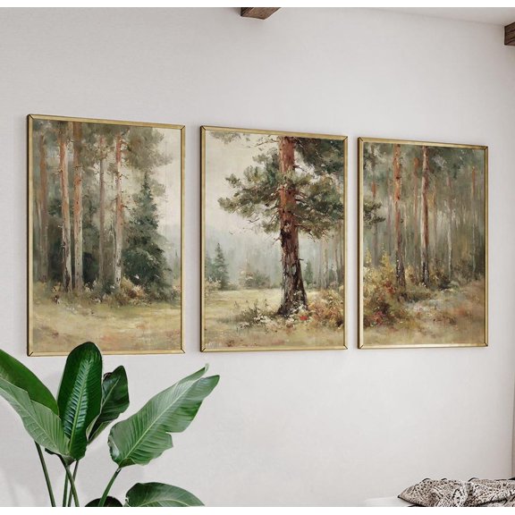 Set Of 3 Forest Clearing Landscape Wall Art Prints, Green Woodland, Painterly Nature, Living Room And Gallery Wall Decor
