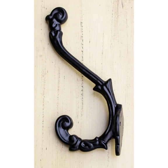Set Of 3 Forged Cast Iron Black French Scroll Art Double Hooks Wall Coat Hangers