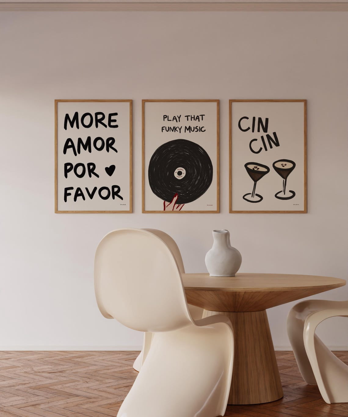 Set Of 3 Funky Music Retro Vinyl Minimalistic More Amor Wall Art Prints ...