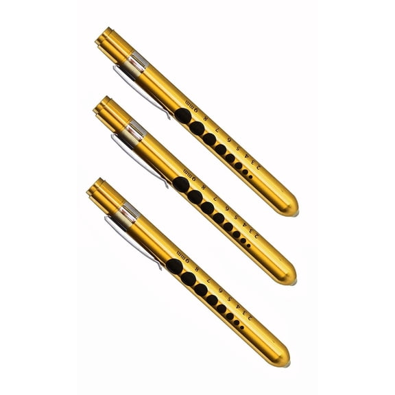Set Of 3 Gold Aluminum Penlight Pocket Medical Led With Pupil Gauge Reusable