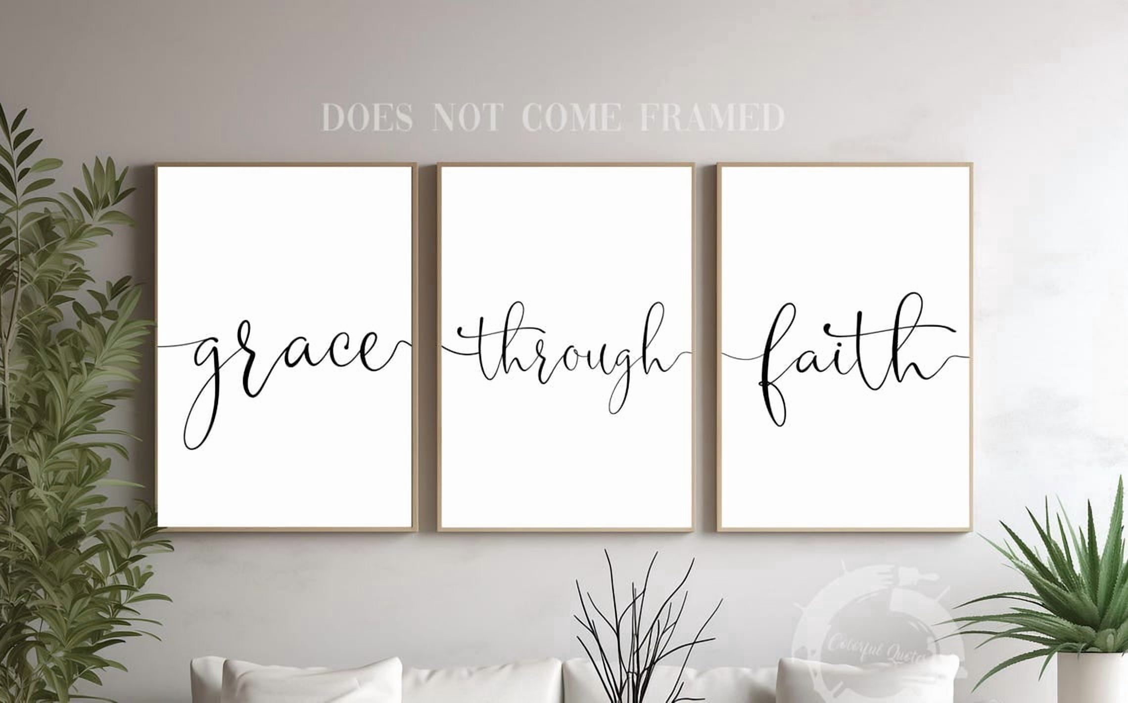 Set Of 3 Grace Through Faith Wall Art Prints, Religious Quote Christian ...