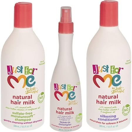 Set Of 3 JUST FOR ME - Hair Milk Shampoo 13.5OZ, Conditioner 13.5OZ & Leave-in Detangler 10OZ