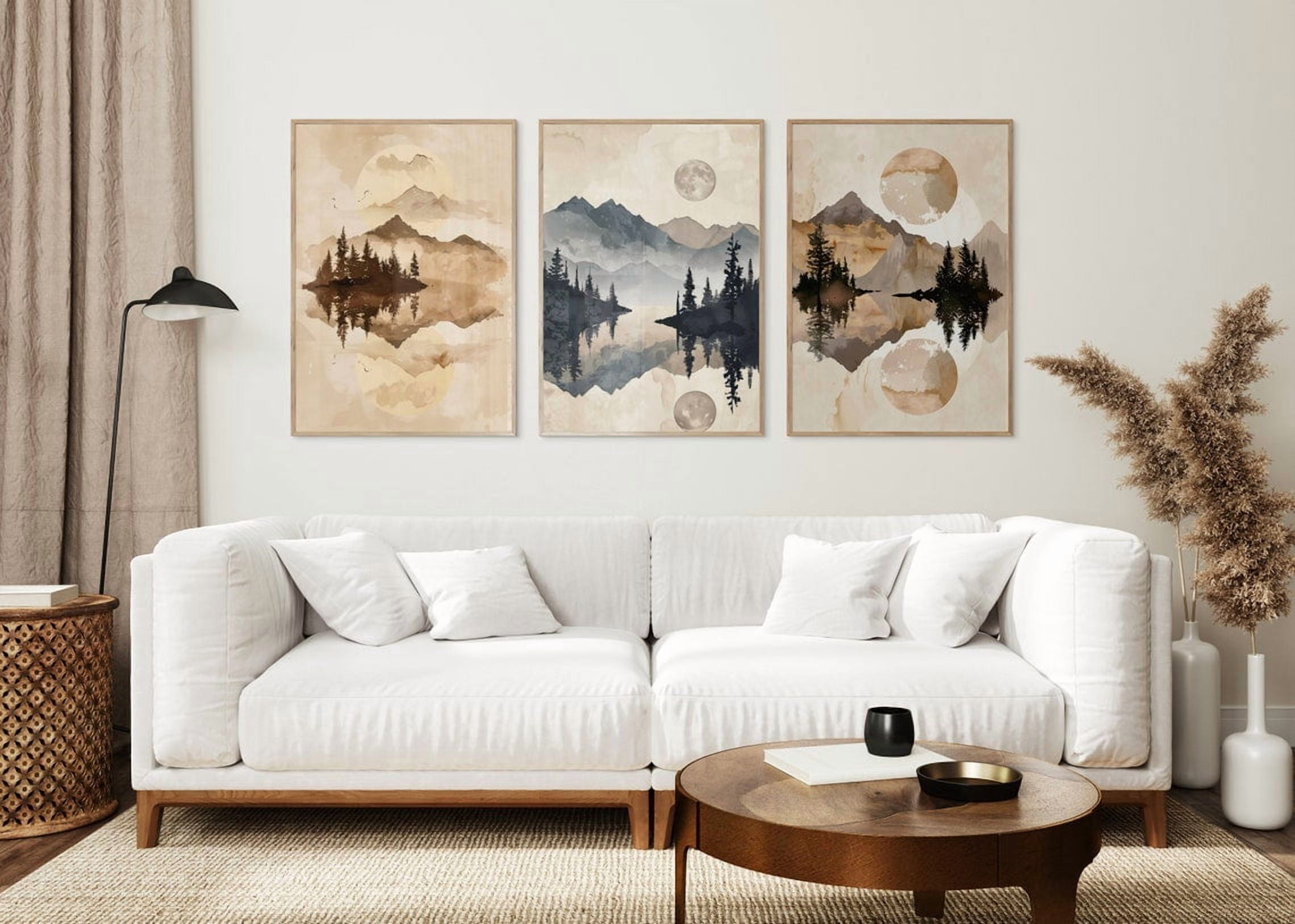 Set Of 3 Japandi Abstract Lake Mountain Landscape Wall Art Prints, Wabi ...