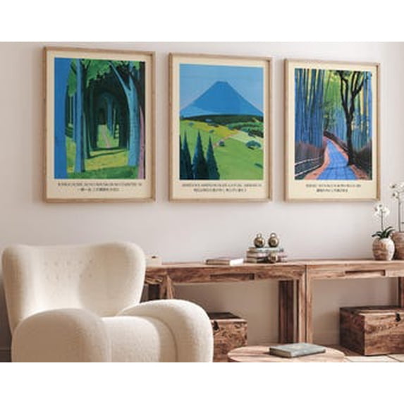 Set Of 3 Japanese Nature Wall Art Prints, Japan Bamboo Path, Mt Fuji ...