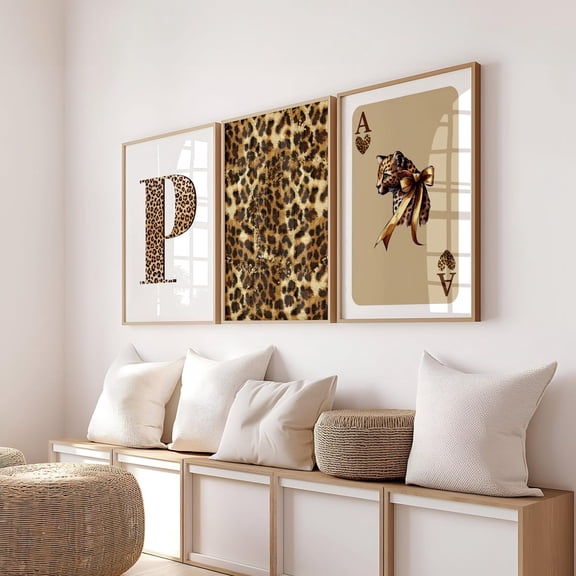 Set Of 3 Leopard Wall Art Ace Of Hearts Leopard Game Card Print Leopard P Letter Print Leopard Pattern Poster Girly Aesthetic Print, Poster Only