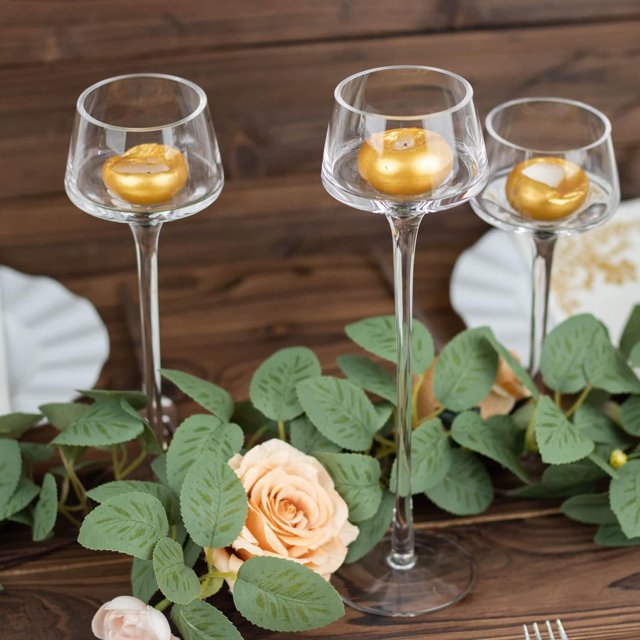TABLECLOTHSFACTORY Set Of 3 LongStem Clear Glass Pedestal Table Vase