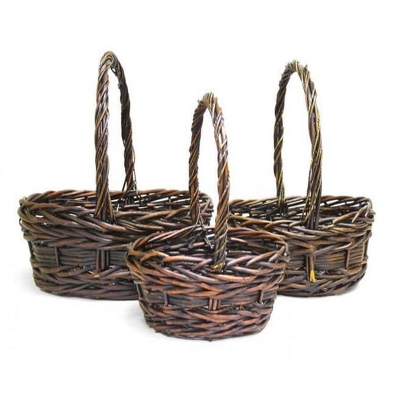 MDR Trading Inc. AI-4270MAH Set Of 3 Mahogany Brown Long Handled Willow Baskets