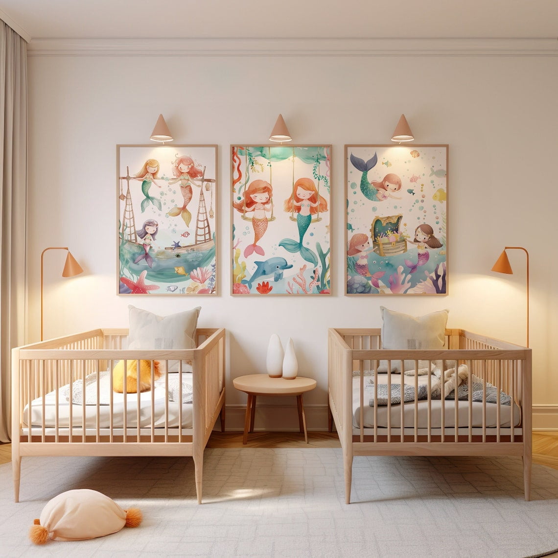 Set Of 3 Mermaid Girls Nursery Wall Art Prints, Ocean Themed, Under The ...