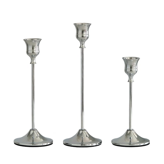 Set Of 3 Metal Taper Candle Holders Gold Black Silver Elegant Design Varying Heights For Centerpiece Mantel Decor Home Wedding Gift