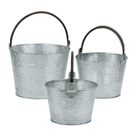Set Of 3 Metal Tapered Bucket with Handle