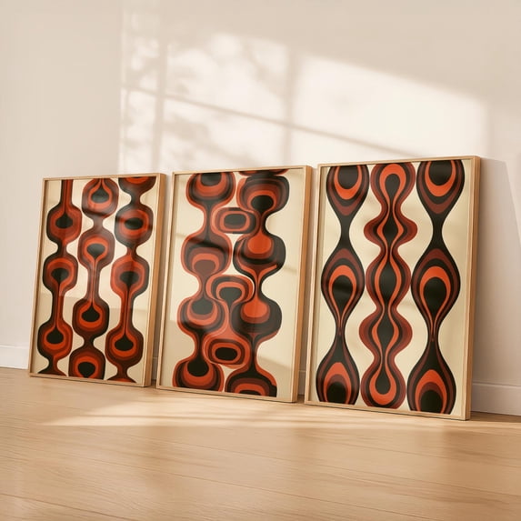 Set Of 3 Mid Century Modern Geometric Orange Black Wall Art Prints ...