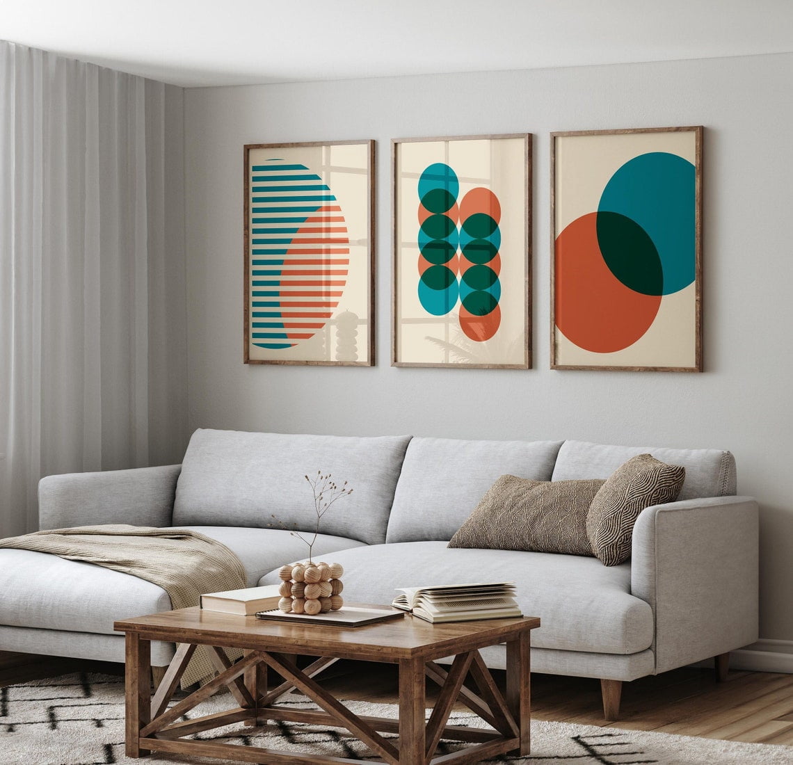 Set Of 3 Modern Abstract Wall Art Prints, Retro Geometric, Modern ...