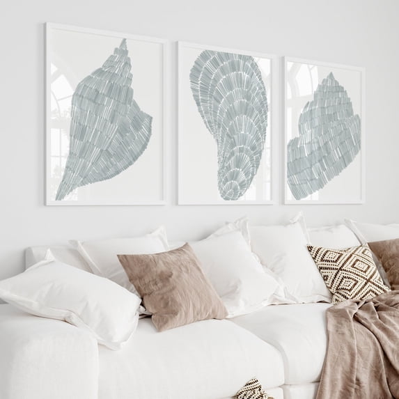 Set Of 3 Modern Seashell Wall Art Prints, Salty Shells Triptych, Modern ...