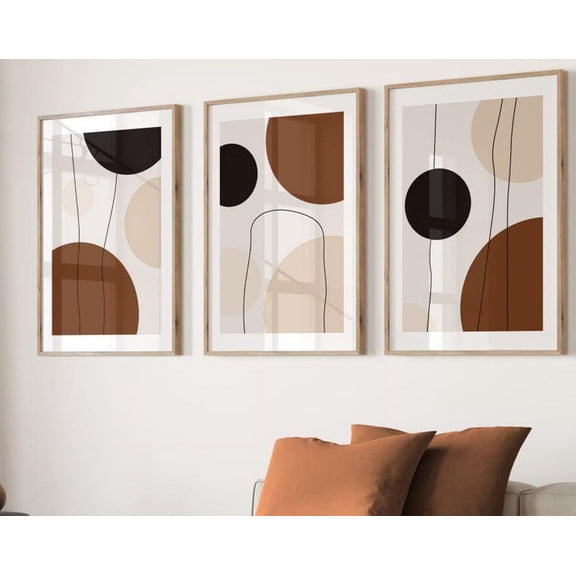 Set Of 3 Modern Wall Beigebrown Boho Modern Maximalist Decor, Poster Only