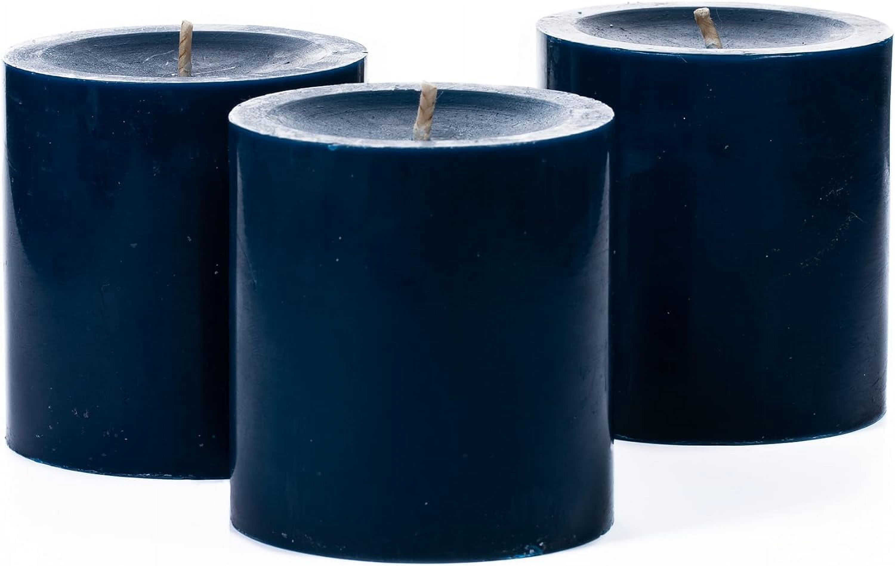 Set Of 3 Navy Blue Pillar Candles 3" X 3" Unscented Dripless For