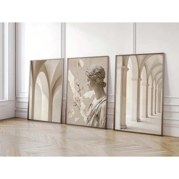 Set Of 3 Neutral Abstract Minimalist Antic Art Posters Architecture CloseUps Triptych, Poster Only