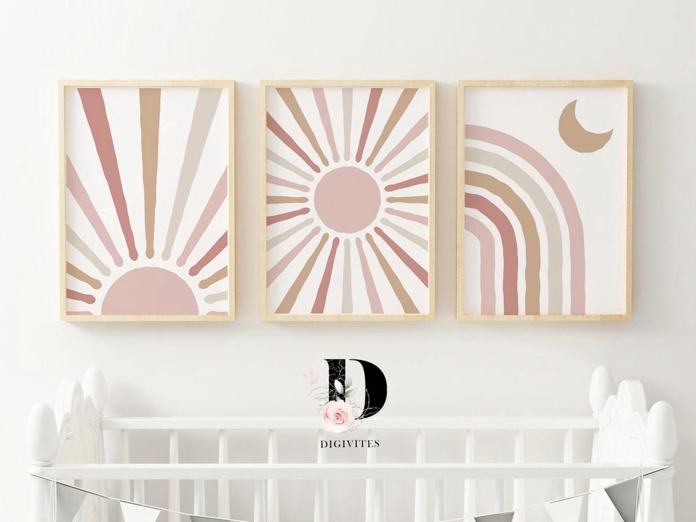 Set Of 3 Neutral Rainbow And Sun Boho Nursery Wall Art Prints, Sunrise ...