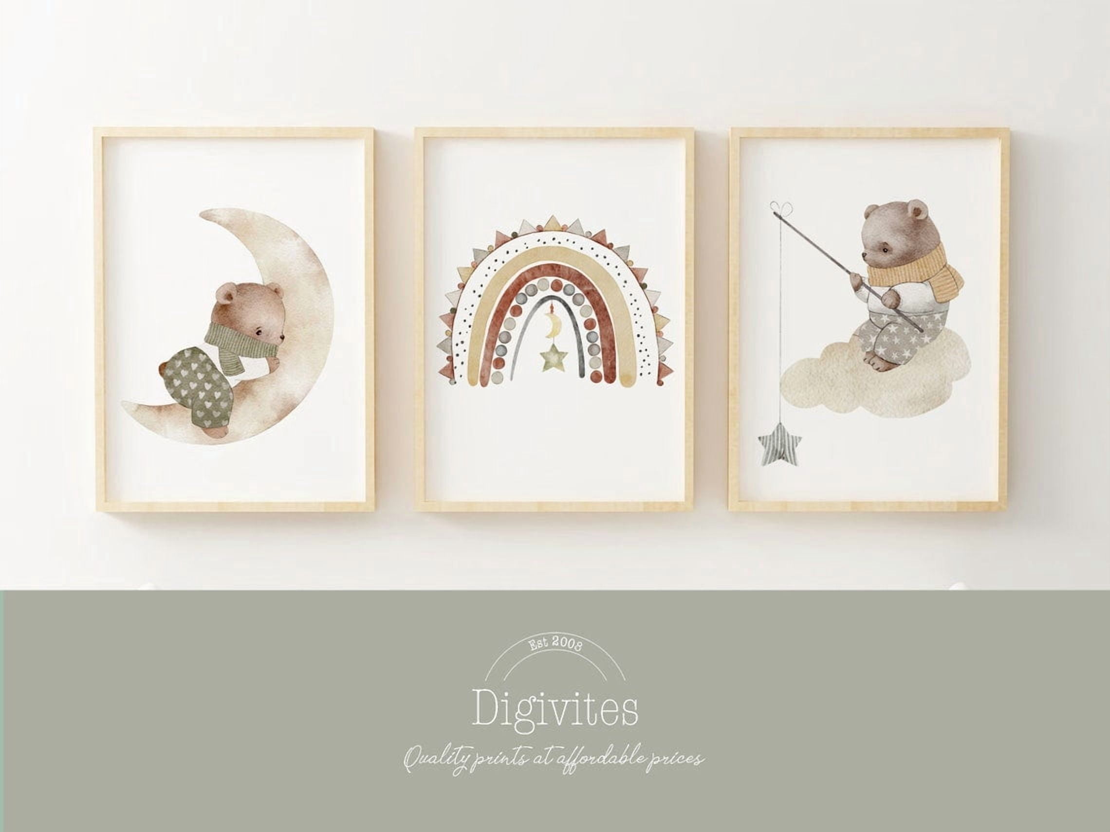 Set Of 3 Neutral Rainbow Nursery Wall Art Prints, Fishing For Stars ...