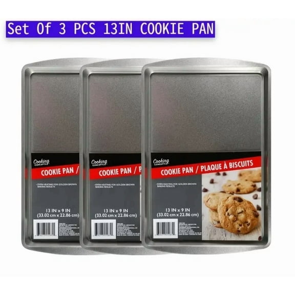 Set Of 3 Non-Stick 13 Inches Cookie Silvery Sheets Home Cookie Tray Cookie Pans