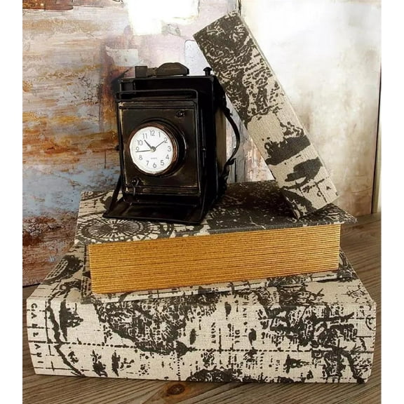 Set Of 3 Old World Nautical Sailor World Map Atlas Decorative Wooden Book Boxes