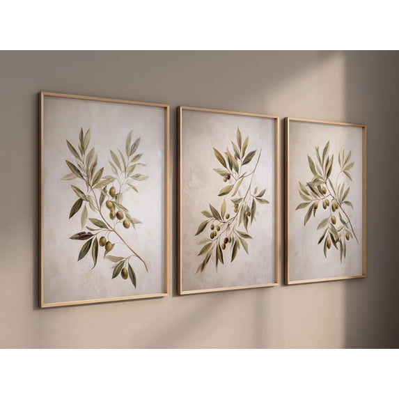 Set Of 3 Olive Branch Neutral Botanical Rustic Mediterranean Wall Art Prints, Botanical Bedroom ...