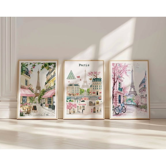 Set Of 3 Paris Eiffel Tower Wall Art Prints, Travel, Girls Room, Home And Gallery Wall Decor