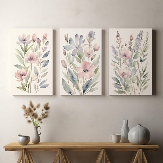 Set Of 3 Pastel Botanical Wall Art Prints, Soft Floral, Neutral ...