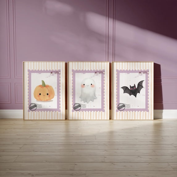 Set Of 3 Pastel Halloween Wall Art Prints, Pink Cute Ghost, Coquette ...