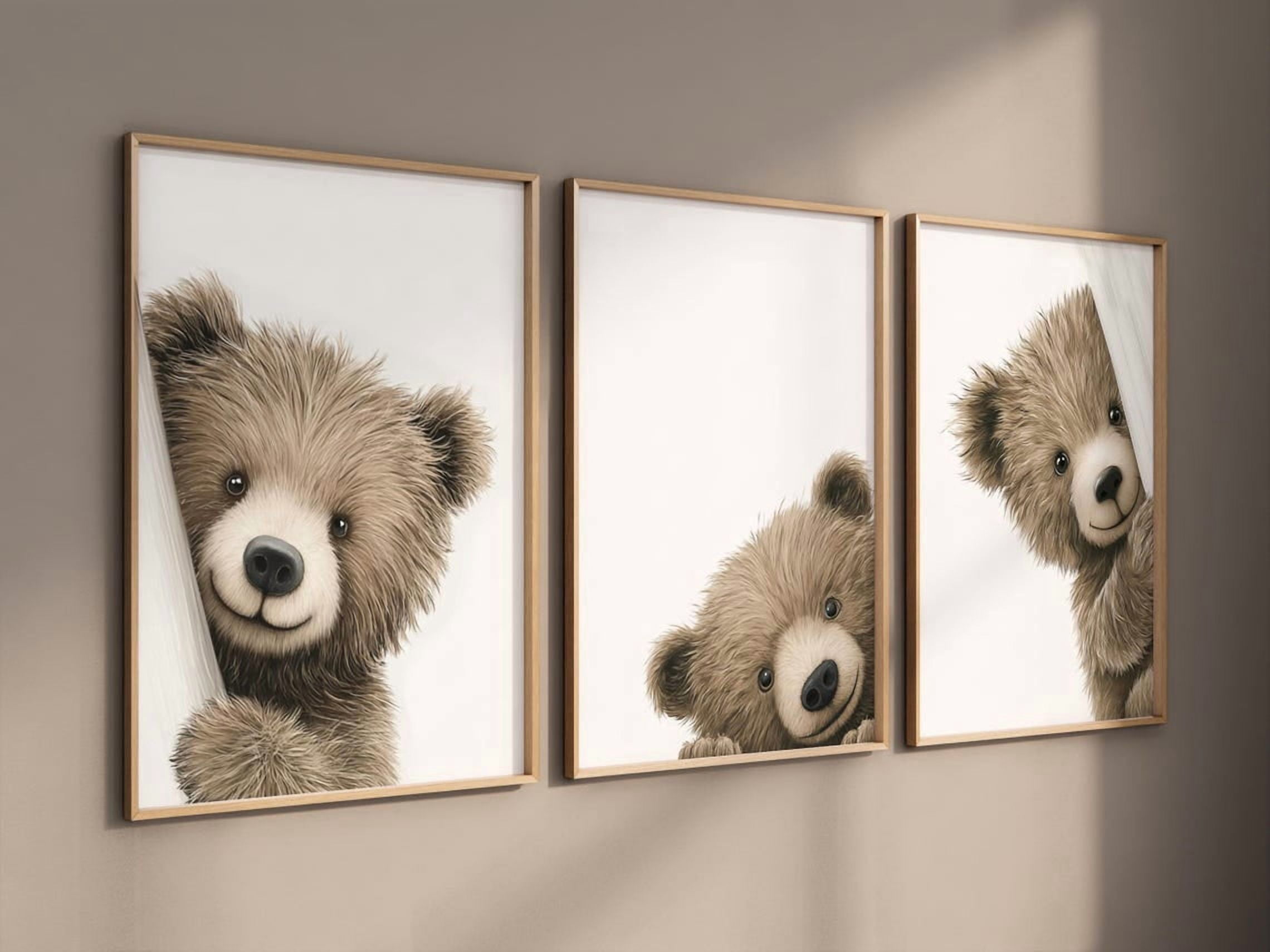 Waman Boo Set Of 3 Peek A Boo Bear Nursery Wall Art Prints, Neutral Woodland ...