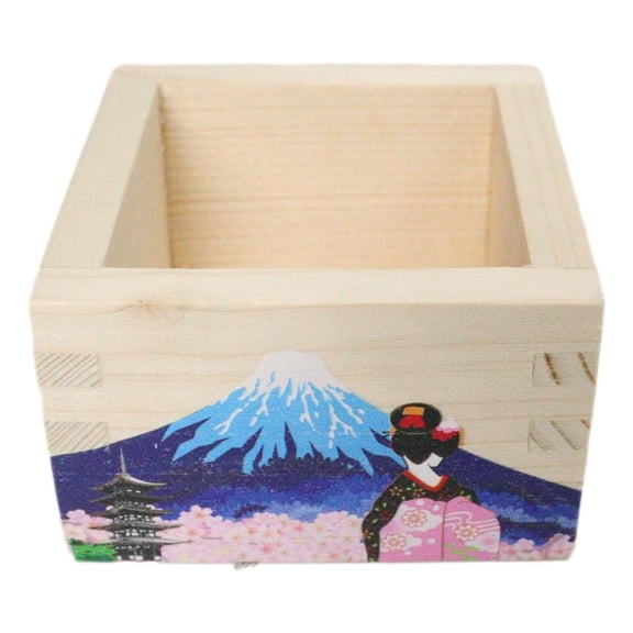 Set Of 3 Pink Sakura Mount Fuji Fujiyama Traditional Masu Square Box Sake Cups