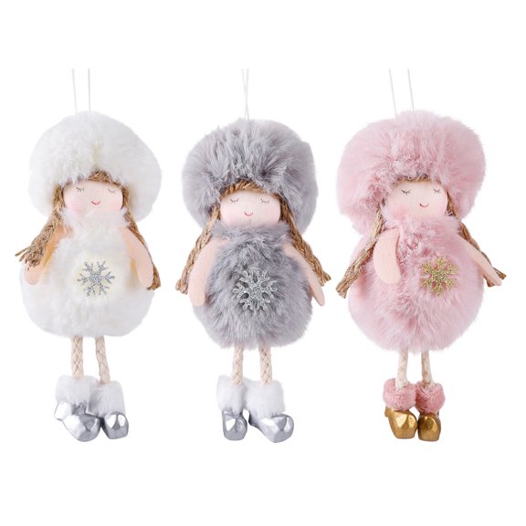 Set Of 3 Plush Christmas Angel Hanging Ornaments For Tree Decor Home Party
