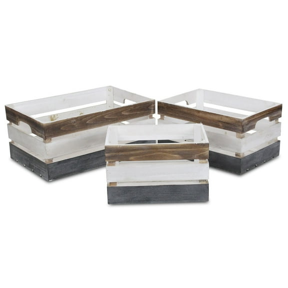 Set Of 3 Rectangular Wood Slat Crate - Tricolor