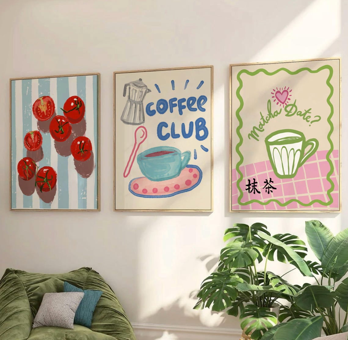 Set Of 3 Retro Wall Art Prints, Maximalist Collage, Coffee Club, Matcha ...