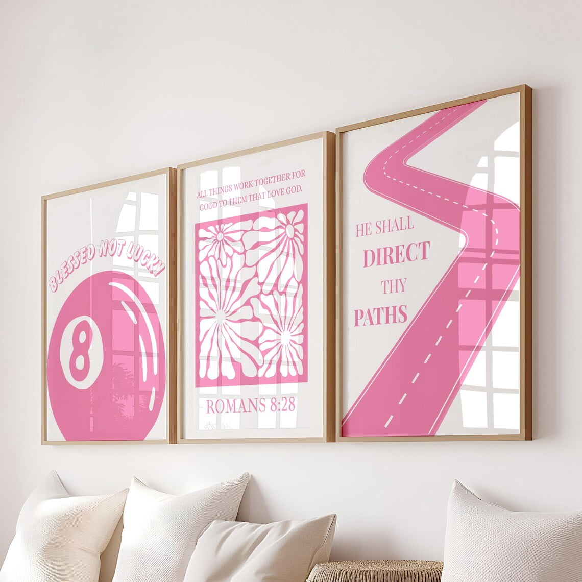 Set Of 3 Romans 8:28 Bible Verse Wall Art Prints, Christian, Blessed ...