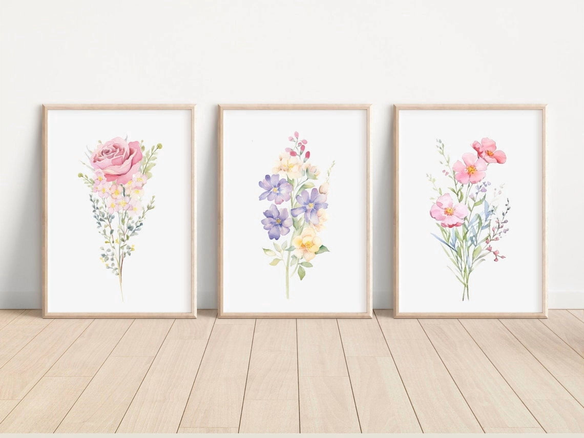 Set Of 3 Rose Flower Wildflower Wild Floral Wall Art Prints, Botanical ...