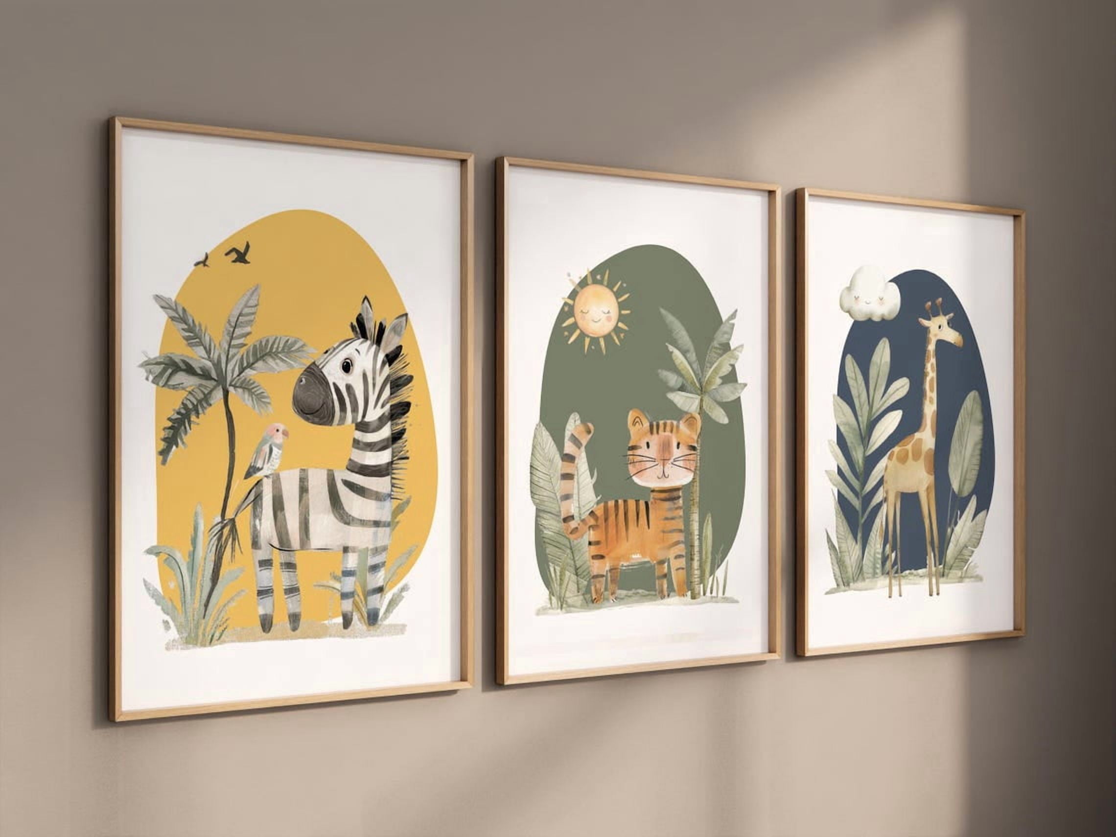 Set Of 3 Safari Animal Boho Jungle Nursery Wall Art Prints, Nursery And ...