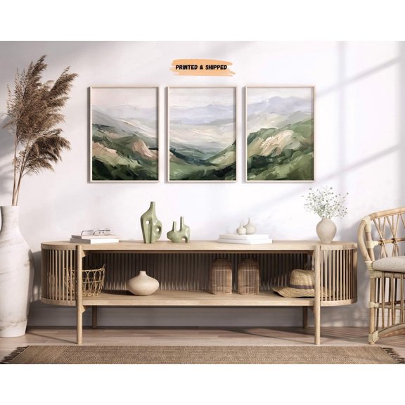 Set Of 3 Sage Green Mountain Wall Art Prints, Watercolor Adventure Nursery Decor