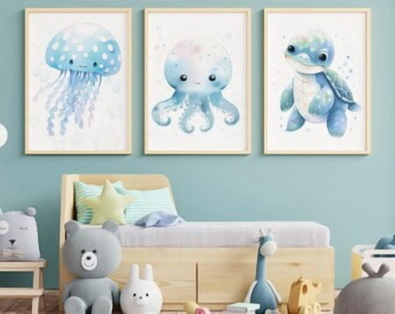 Set Of 3 Sea Animal Nursery Wall Art Prints, Ocean, Nautical, Gender ...