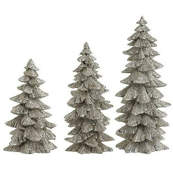 Set Of 3 Silver Glittered Christmas Trees- 6.25 Inches To 9.5 Inches Tall
