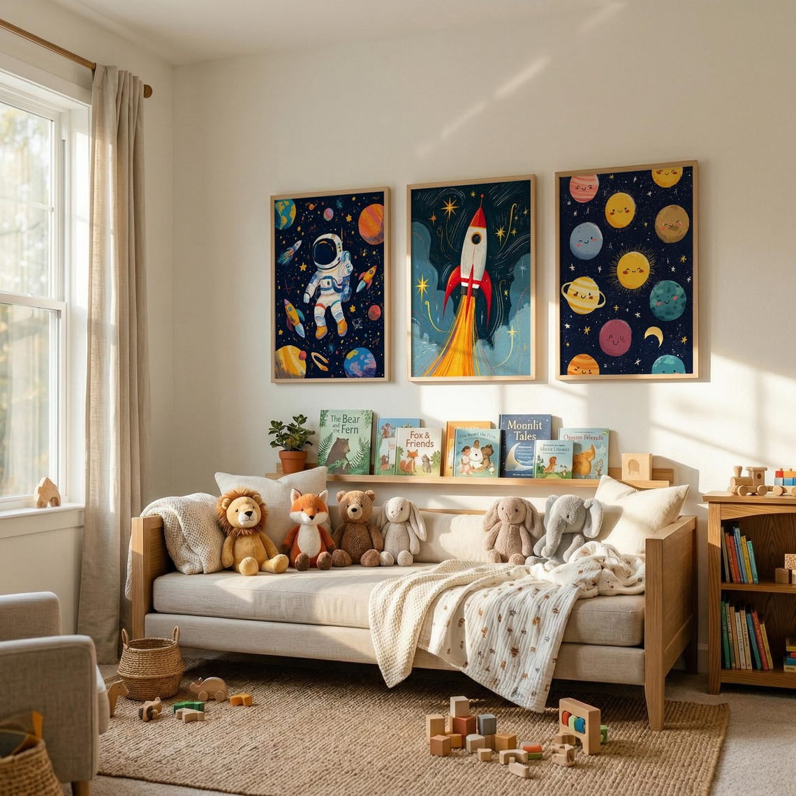 Set Of 3 Space Wall Art Prints, Rocket Astronaut Planets, Baby, Nursery ...